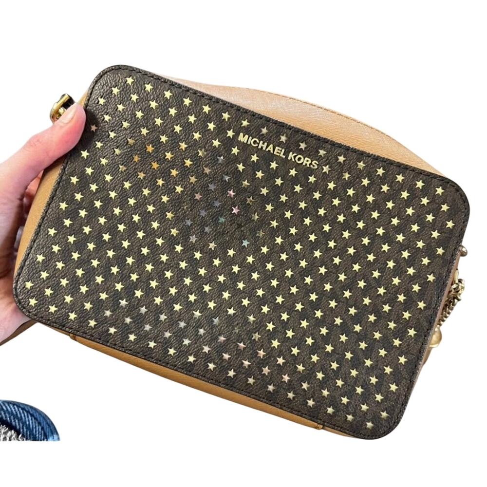 Michael Kors Brown and Gold Crossbody Bag with Studded Design